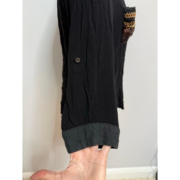 Miss Me Beaded Top Size Embellished Black Pocket 100% Rayon Button Back Med Y2K - Picture 5 of 7